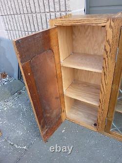 PRETTY custom made OAK kitchen CABINET salvaged OAK & leaded glass doors 57 x 39