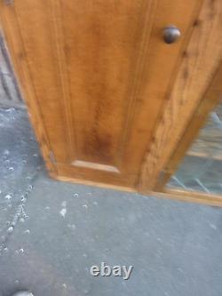 PRETTY custom made OAK kitchen CABINET salvaged OAK & leaded glass doors 57 x 39