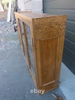 PRETTY custom made OAK kitchen CABINET salvaged OAK & leaded glass doors 57 x 39