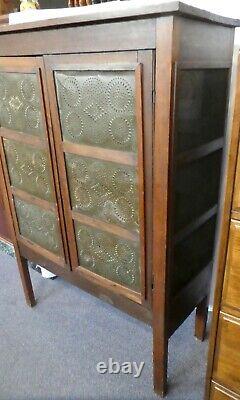 PRIMITIVE SOUTHERN PIE SAFE. 6 Tin Panels. 3 Shelves. Screened Sides + Back 1870