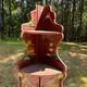 Painted Wood Asian Theme Corner Cabinet, Brown Free-standing, 2 Doors