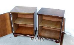 Pair Art Deco Walnut Bedside Cabinets, Tables. 1920s Vintage Antique Nightstands