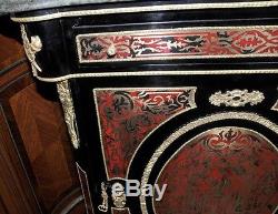 Pair Boulle Credenzas Cabinets French Sideboard Louis XV Inlay