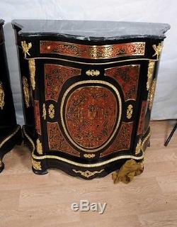 Pair Boulle Serpentine Cabinets Credenzas Bhul Inlay Louis XV Furniture