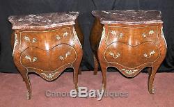 Pair Empire Bombe Bedside Chests Commodes Nightstands French Walnut