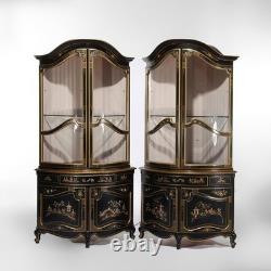 Pair Lighted Vintage Ebonized & Gilt Karges School Corner Cabinets 20thC