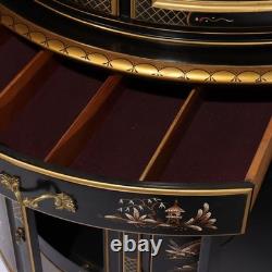Pair Lighted Vintage Ebonized & Gilt Karges School Corner Cabinets 20thC