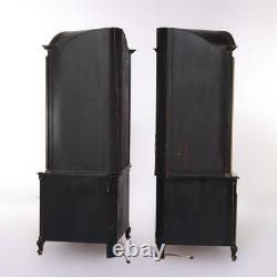 Pair Lighted Vintage Ebonized & Gilt Karges School Corner Cabinets 20thC