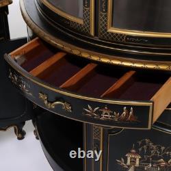Pair Lighted Vintage Ebonized & Gilt Karges School Corner Cabinets 20thC