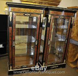 Pair Louis XV Boulle Inlay Glass Display Cabinets Bookcase Bijouterie