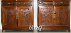 Pair Of Chinese Walnut Cabinets With Glass Doors And Carved Details