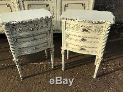 Pair Of French, Antique, Vintage, Shabby Bedside Tables