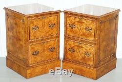 Pair Of Rrp £3600 Brights Of Nettlebed Burr Walnut Office Filing Cabinets Desk