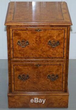 Pair Of Rrp £3600 Brights Of Nettlebed Burr Walnut Office Filing Cabinets Desk