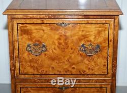 Pair Of Rrp £3600 Brights Of Nettlebed Burr Walnut Office Filing Cabinets Desk