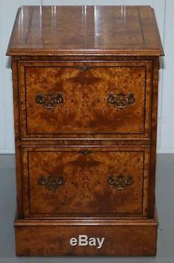 Pair Of Rrp £3600 Brights Of Nettlebed Burr Walnut Office Filing Cabinets Desk