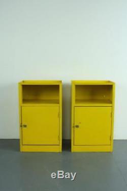 Pair Of Vintage Industrial Yellow Metal Bedside Cabinets Cupboards Storage #2108