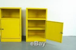 Pair Of Vintage Industrial Yellow Metal Bedside Cabinets Cupboards Storage #2108