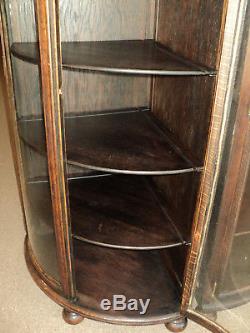 Pair of Antique Oak Curved Glass Corner Cabinets, ON SALE