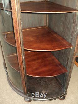 Pair of Antique Oak Curved Glass Corner Cabinets, ON SALE