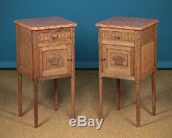 Pair of Oak & Marble Top Bedside Cabinets c. 1920