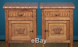 Pair of Oak & Marble Top Bedside Cabinets c. 1920