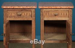 Pair of Oak & Marble Top Bedside Cabinets c. 1920