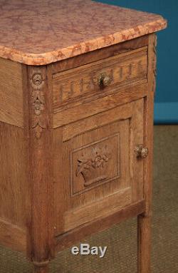Pair of Oak & Marble Top Bedside Cabinets c. 1920
