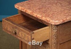 Pair of Oak & Marble Top Bedside Cabinets c. 1920