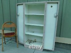 Petite 1930s Deco All Metal Storage Cabinet 2 Doors 4 Shelves 54x24 Chrome