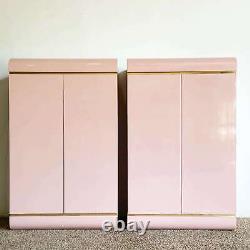 Postmodern Pink Lacquer Laminate Waterfall Cabinets a Pair