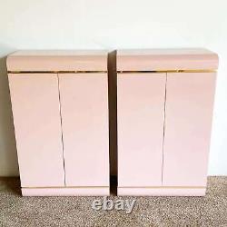 Postmodern Pink Lacquer Laminate Waterfall Cabinets a Pair
