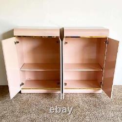 Postmodern Pink Lacquer Laminate Waterfall Cabinets a Pair