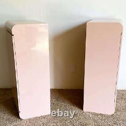 Postmodern Pink Lacquer Laminate Waterfall Cabinets a Pair