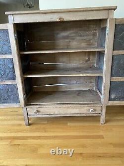 Primitive 1800s Pie Safe Punched Tin Cabinet Cupboard Rustic Wood with Drawer