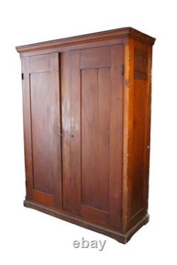 Primitive Antique American Victorian Poplar Closet Cupboard Linen Press Cabinet