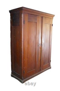 Primitive Antique American Victorian Poplar Closet Cupboard Linen Press Cabinet
