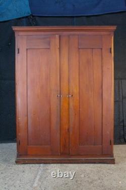 Primitive Antique American Victorian Poplar Closet Cupboard Linen Press Cabinet