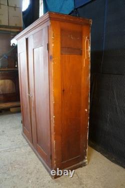 Primitive Antique American Victorian Poplar Closet Cupboard Linen Press Cabinet