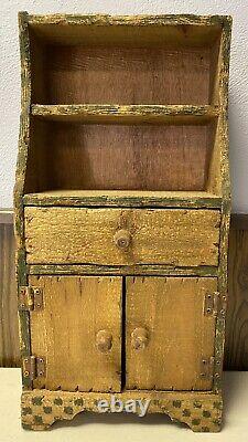 Primitive Antique Miniature Pine Country Cupboard Cabinet Wall Hanging Hutch 17