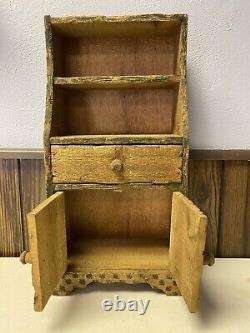 Primitive Antique Miniature Pine Country Cupboard Cabinet Wall Hanging Hutch 17