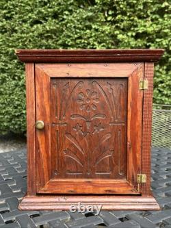 Primitive Antique Wooden Cabinet Cupboard 2 Shelf Northern Carved Panel Door