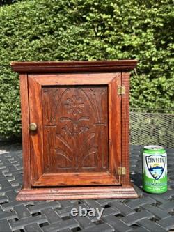 Primitive Antique Wooden Cabinet Cupboard 2 Shelf Northern Carved Panel Door