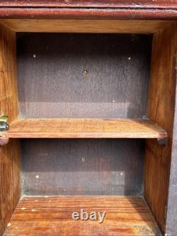 Primitive Antique Wooden Cabinet Cupboard 2 Shelf Northern Carved Panel Door