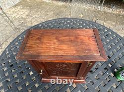Primitive Antique Wooden Cabinet Cupboard 2 Shelf Northern Carved Panel Door
