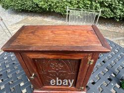 Primitive Antique Wooden Cabinet Cupboard 2 Shelf Northern Carved Panel Door