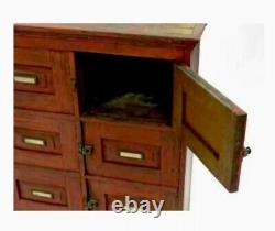 Primitive Farmhouse Cabinet, Antique Red Painted Library Catalog, Apothecary