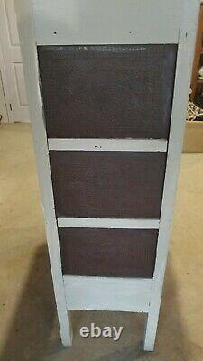 Primitive antique star punched tin pie safe cupboard cabinet painted white