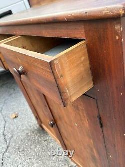 Primitive jelly cupboard 2 drawer 2 doors bracket base early surface 1830s