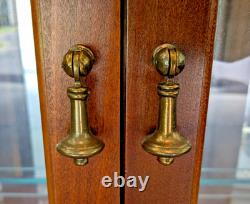 Pulaski Breakfront Lighted Curio Burled Wood 4 Glass Shelves 76t 42w 13d USA